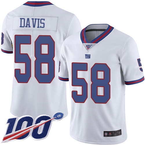 Men New York Giants #58 Tae Davis Limited White Rush Vapor Untouchable 100th Season Football NFL Jersey